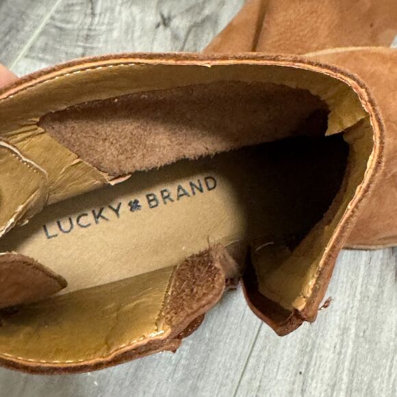 Lucky Brand Women's 6.5 Brown Suede Ankle Boots Block Heel Side Zip Lace back - Picture 7 of 7